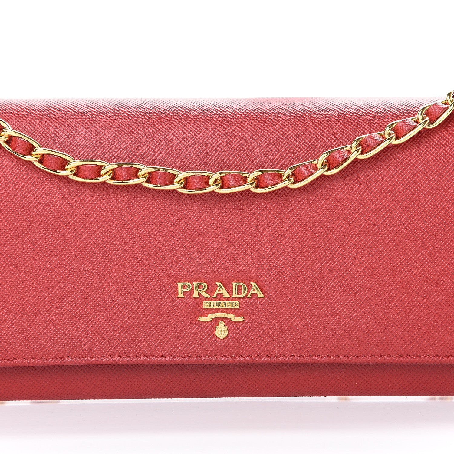 Prada Saffiano Metal Oro Chain Wallet Fuoco 9 of 12