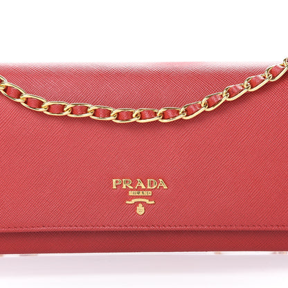 Prada Saffiano Metal Oro Chain Wallet Fuoco 9 of 12