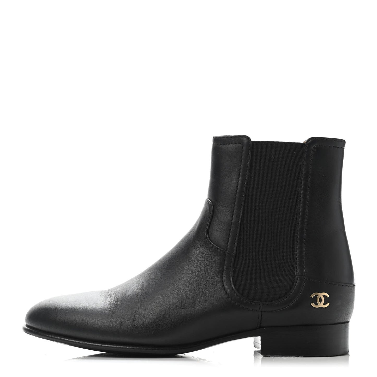 Calfskin Elastic Short Boots 36.5 Black