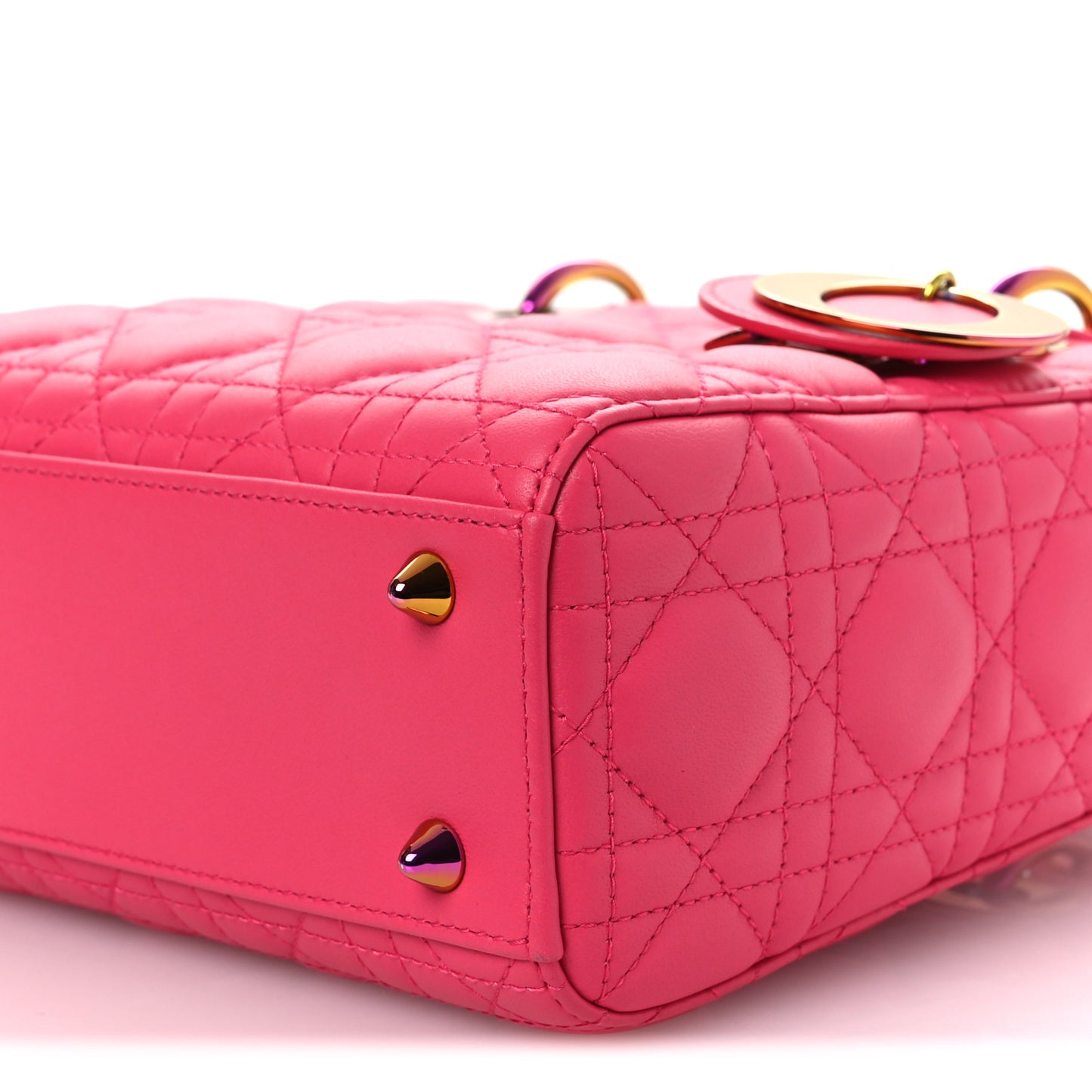 Lambskin Cannage Small Rainbow Lady Dior Pink