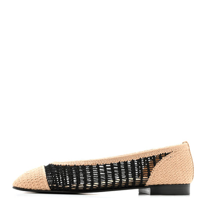 Chanel Raffia Cap Toe Ballerina Flats 38.5 Black Beige 1 of 8