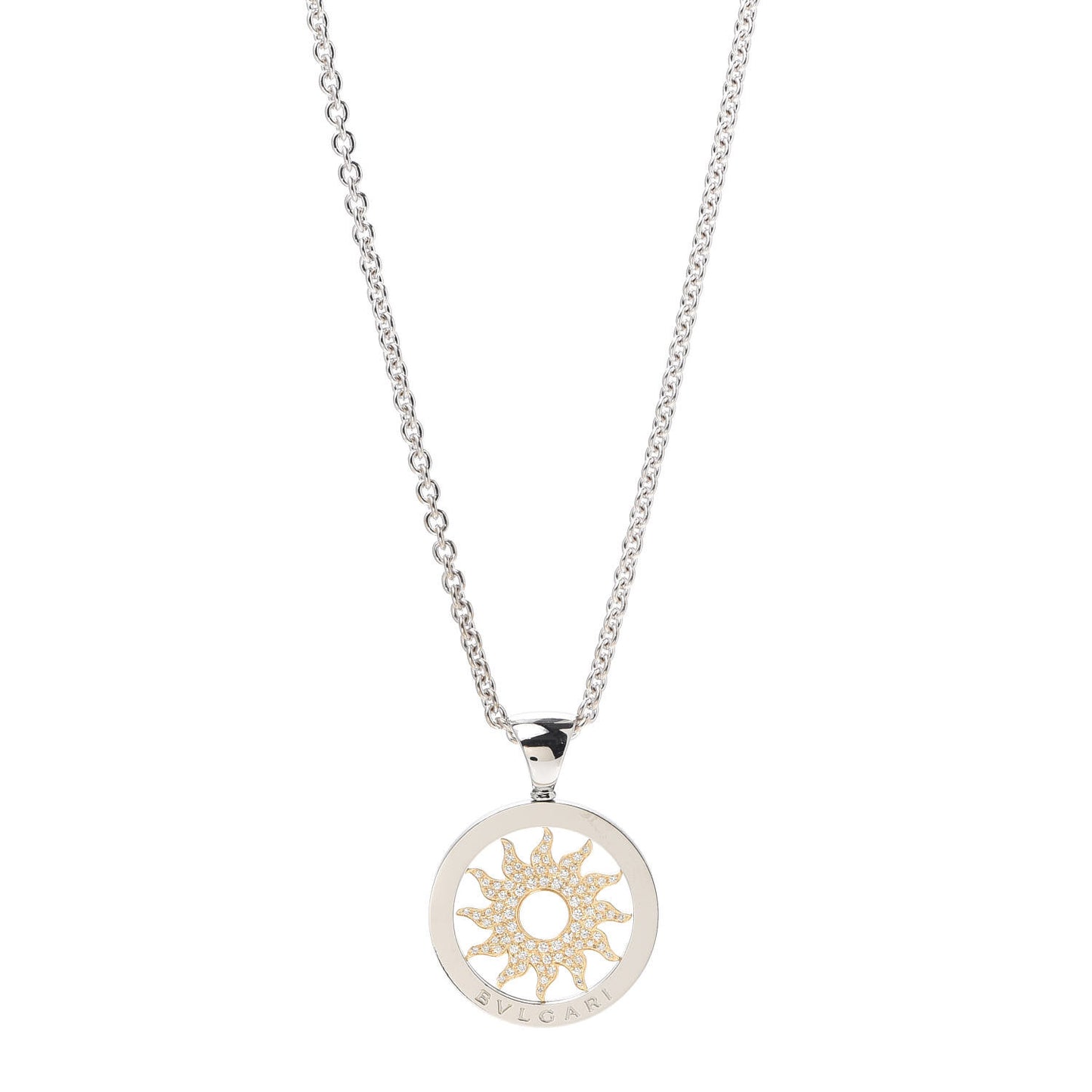 Stainless Steel 18K Yellow Gold Diamond Large Tondo Sun Pendant Necklace