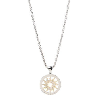 Bulgari Stainless Steel 18K Yellow Gold Diamond Large Tondo Sun Pendant Necklace 1 of 4