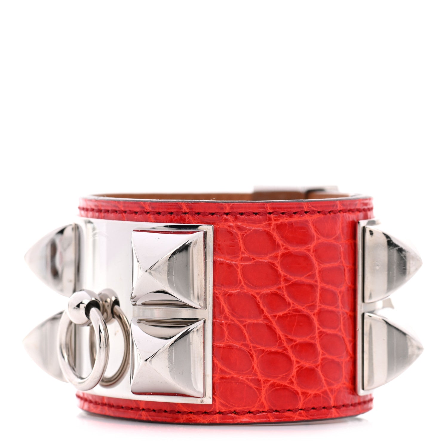 Hermes Shiny Alligator Collier de Chien CDC Bracelet S Geranium 1 of 6