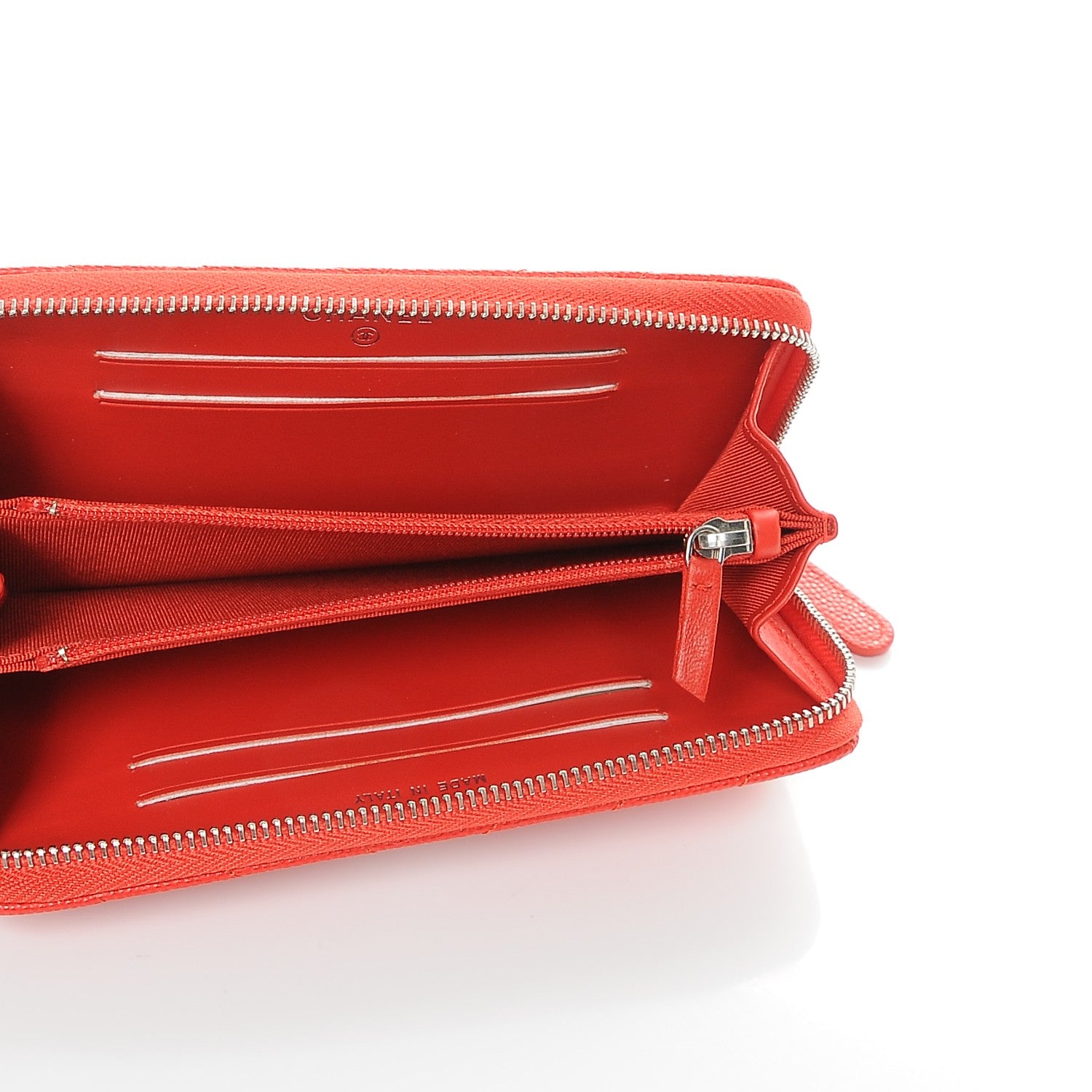 Chanel Caviar Chevron Quilted Small Zip Around Wallet Red 5 of 9