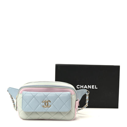 Chanel Goatskin Quilted Tri-Color In & Out Waist Bag Green Blue Pink 14 of 14