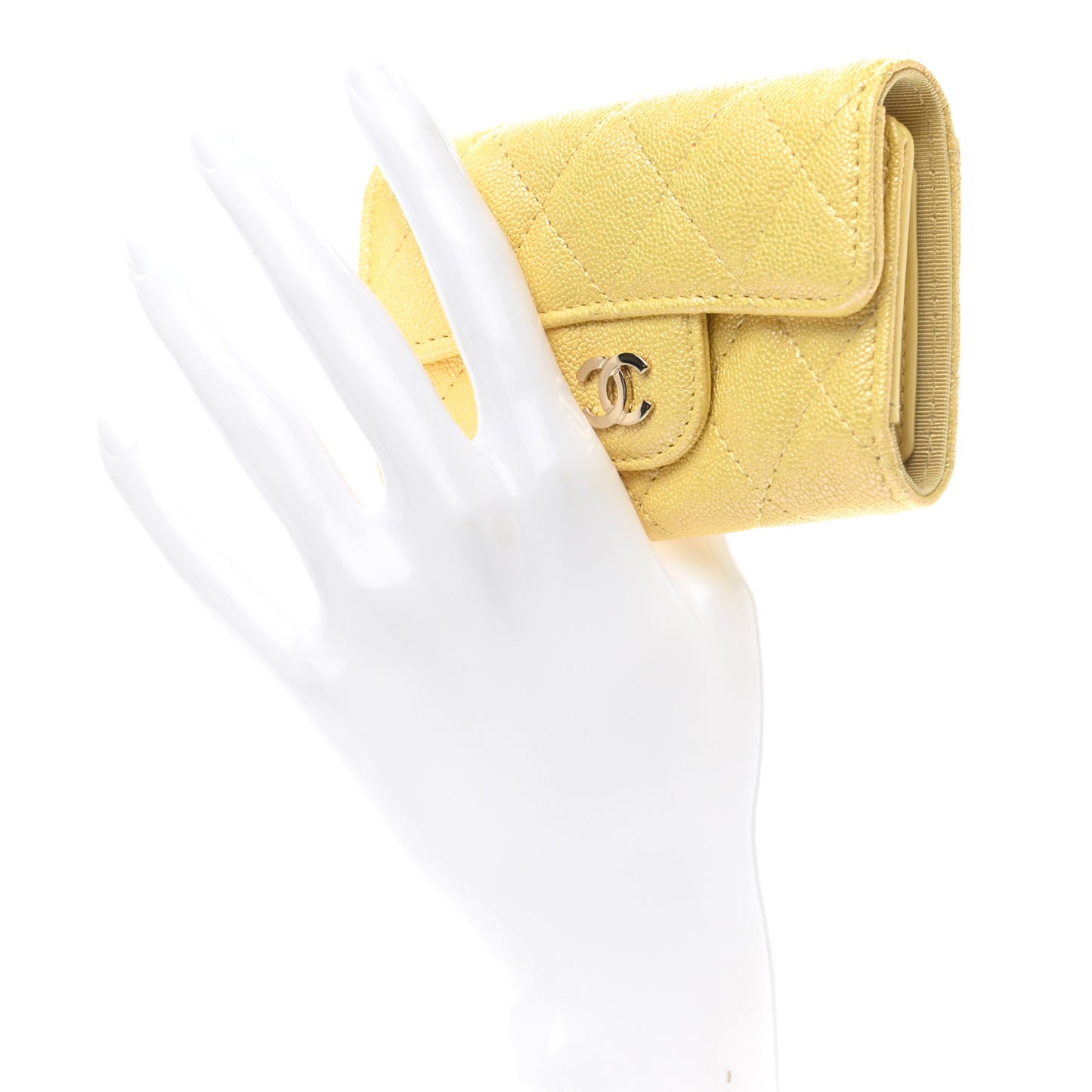 Iridescent Caviar Quilted Classic 4 Key Holder Wallet Yellow