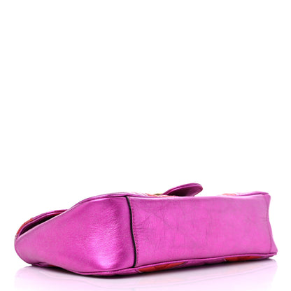 Gucci Metallic Calfskin Matelasse Small GG Marmont Shoulder Bag Fuchsia 3 of 12