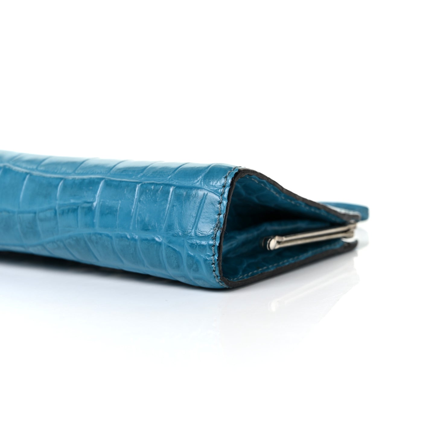 Crocodile Embossed Calfskin Wristlet Clutch Blue