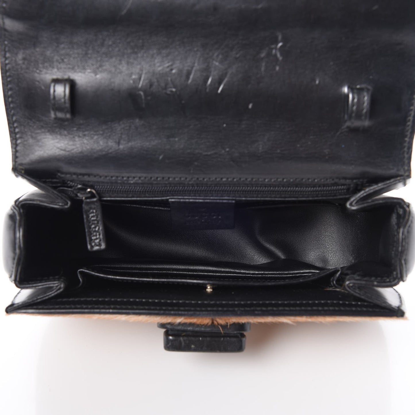Calf Hair Calfskin Top Handle Bag Natural Black