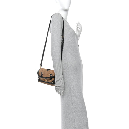 Burberry Raffia Calfskin TB Small Note Crossbody Bag Natural Black 2 of 11