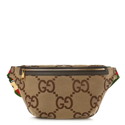 Gucci Monogram Jumbo GG Textured Dollar Calfskin Web Belt Bag Camel Ebony New Acero 1 of 9