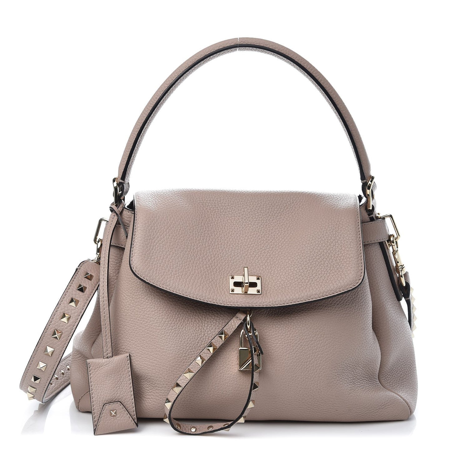 Pebbled Calfskin Rockstud Twiny Top Handle Bag Poudre
