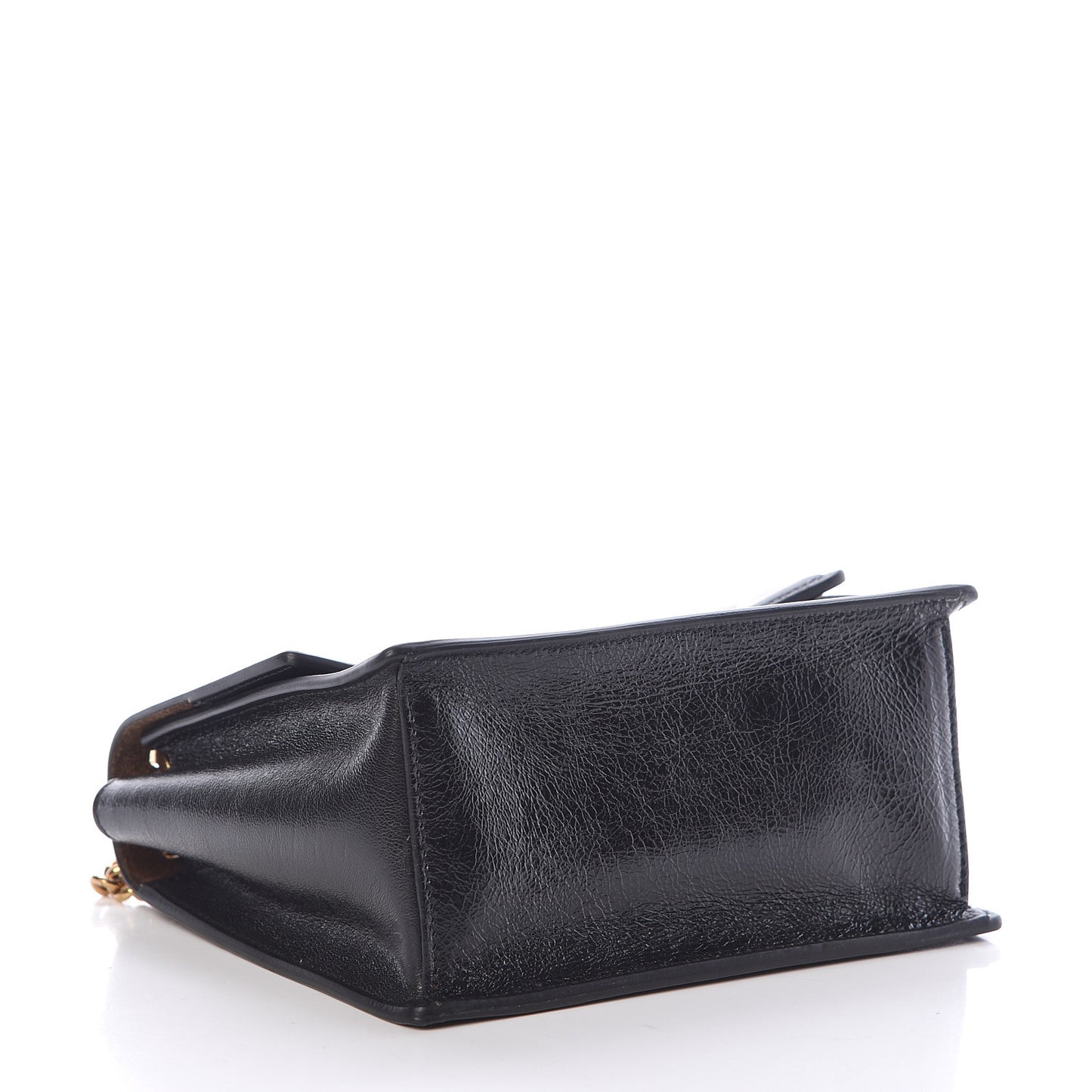 Agnello Old Shine Small Kan U Shoulder Bag Black