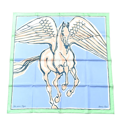 Hermes Silk Libre Comme Pegase Scarf 90 Vert D'eau Bleu Ciel Rose Nacre 2 of 8