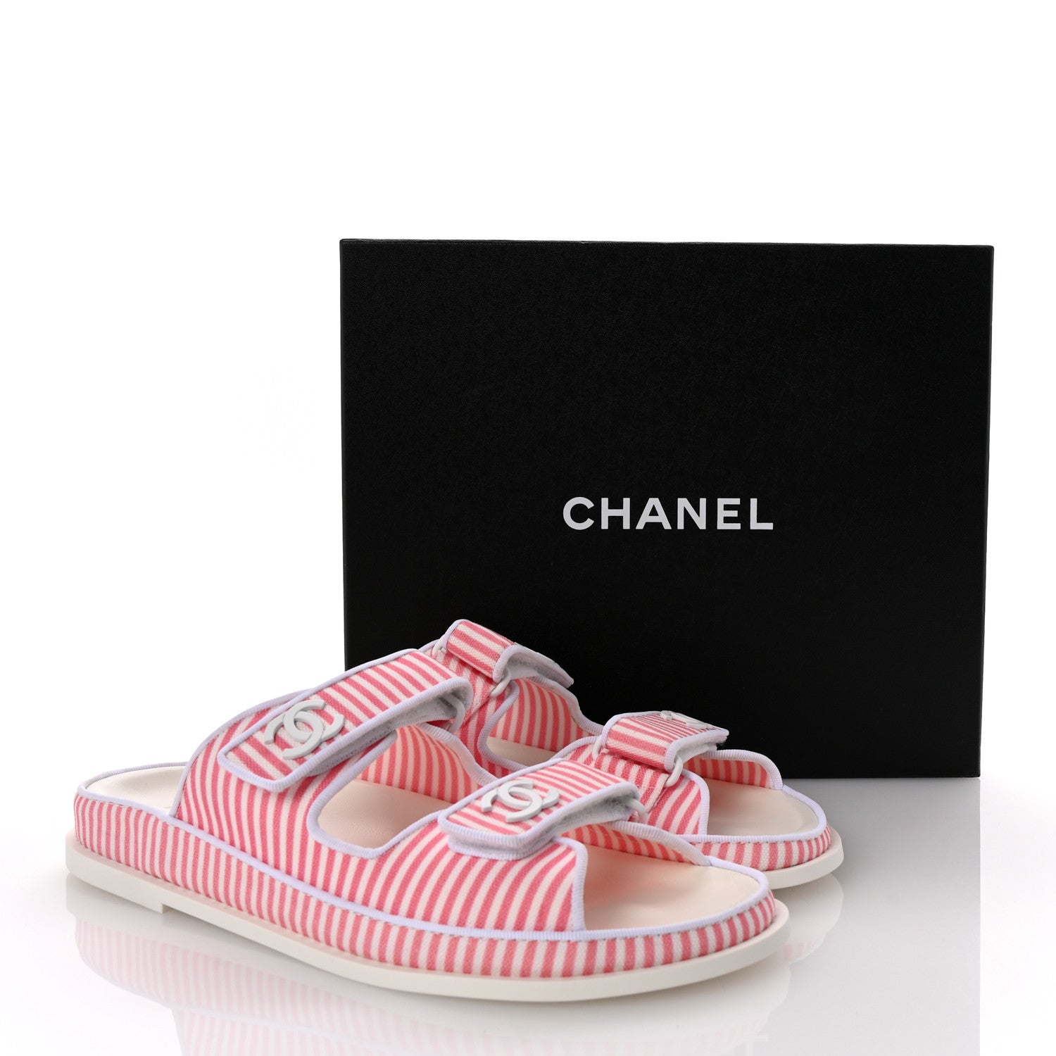 Chanel Printed Cotton Velcro Dad Flat Mules 41 White Pink 10 of 10