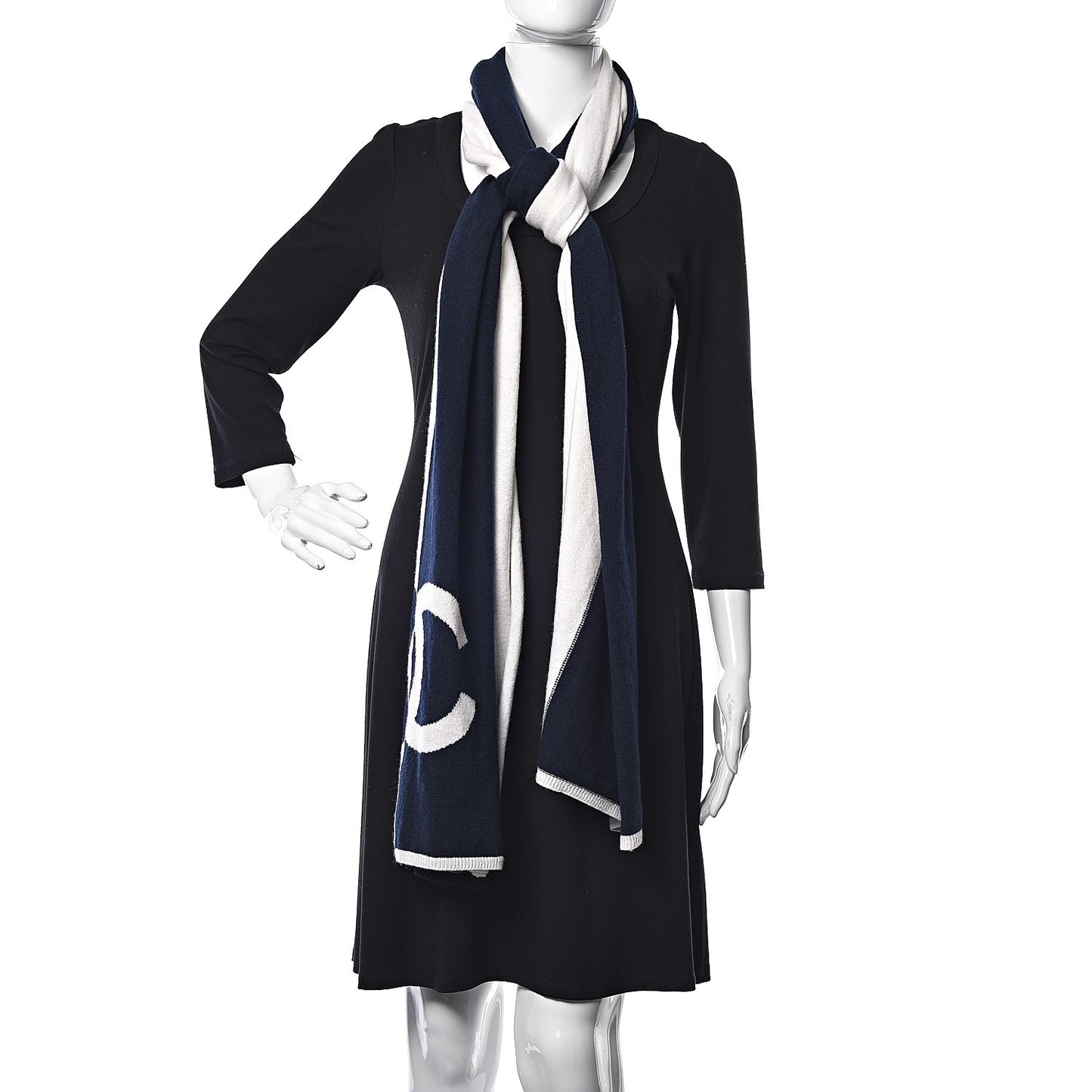 Cashmere CC Scarf Navy Ivory