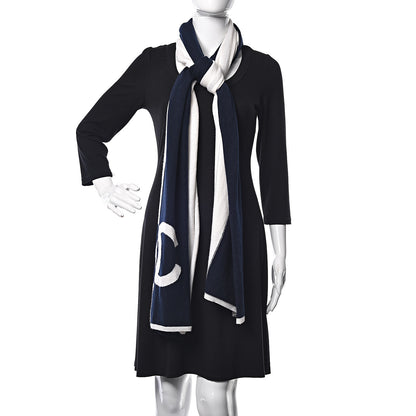 Chanel Cashmere CC Scarf Navy Ivory 2 of 7