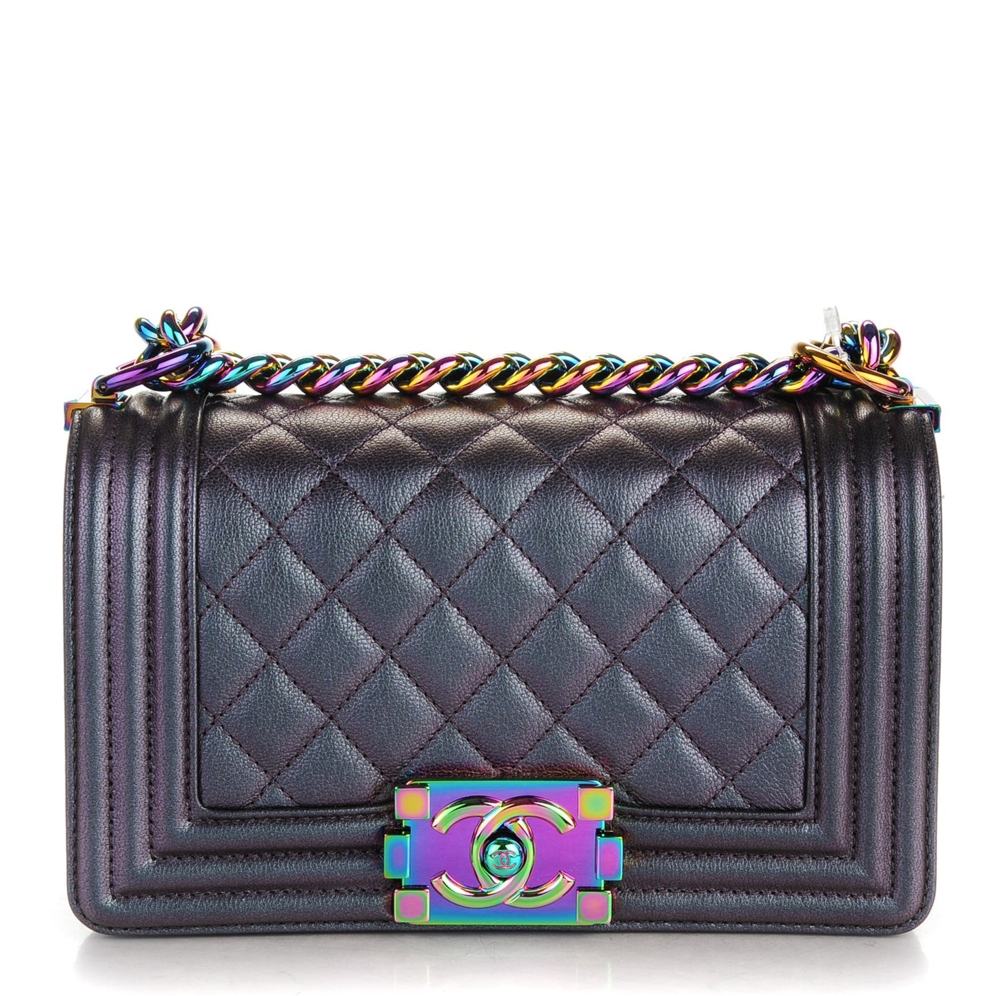 Iridescent Goatskin Quilted Small Boy Flap Purple