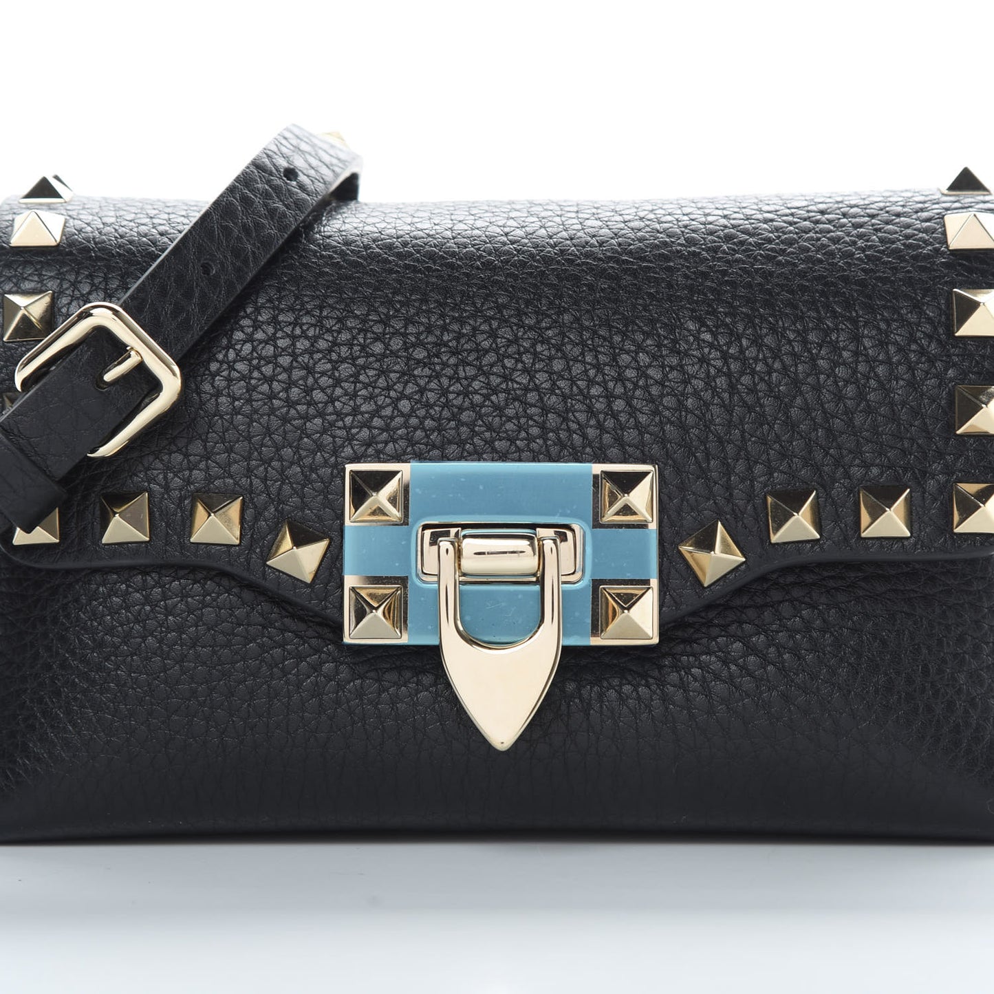 Pebbled Calfskin Mini Rockstud Crossbody Bag Black