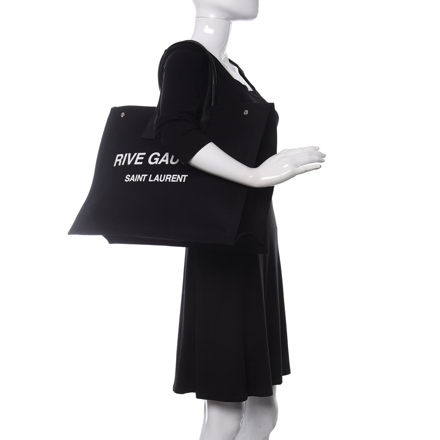 Linen Calfskin Rive Gauche Tote Black