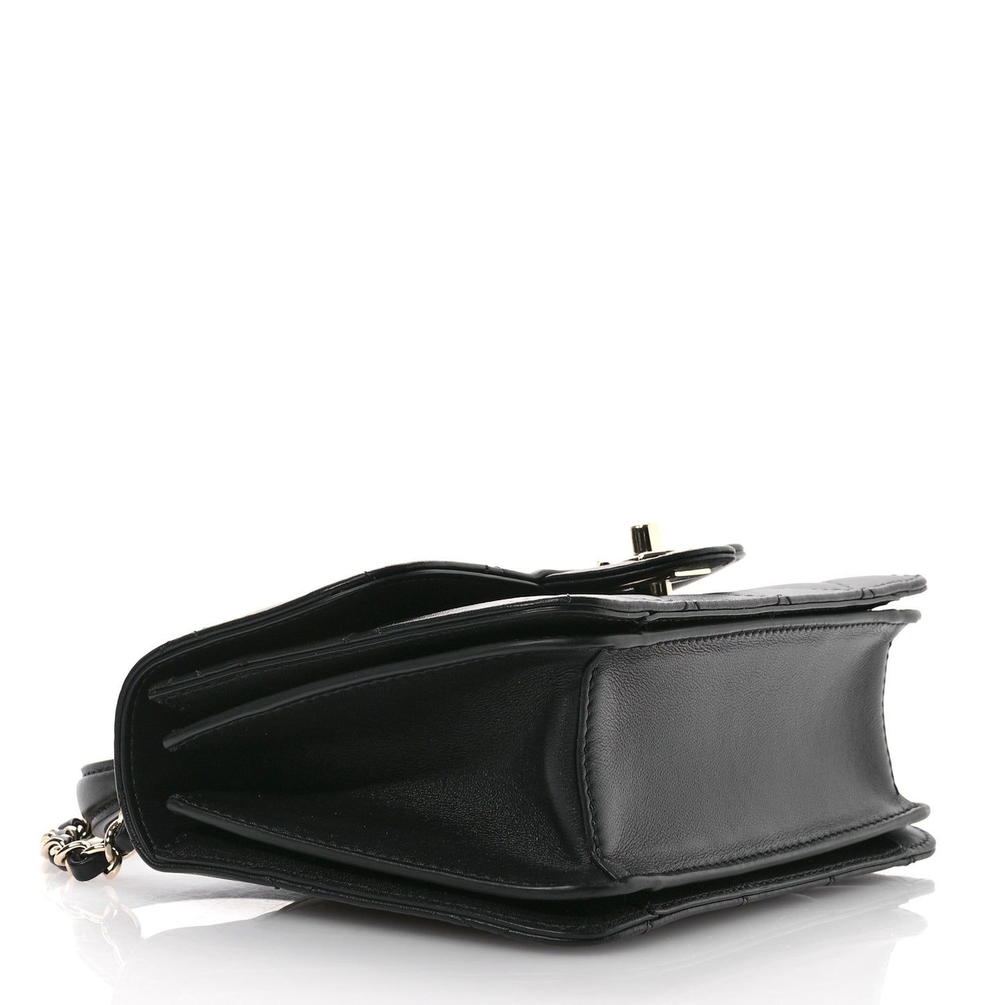 Calfskin Quilted Small Top Handle Flap Black