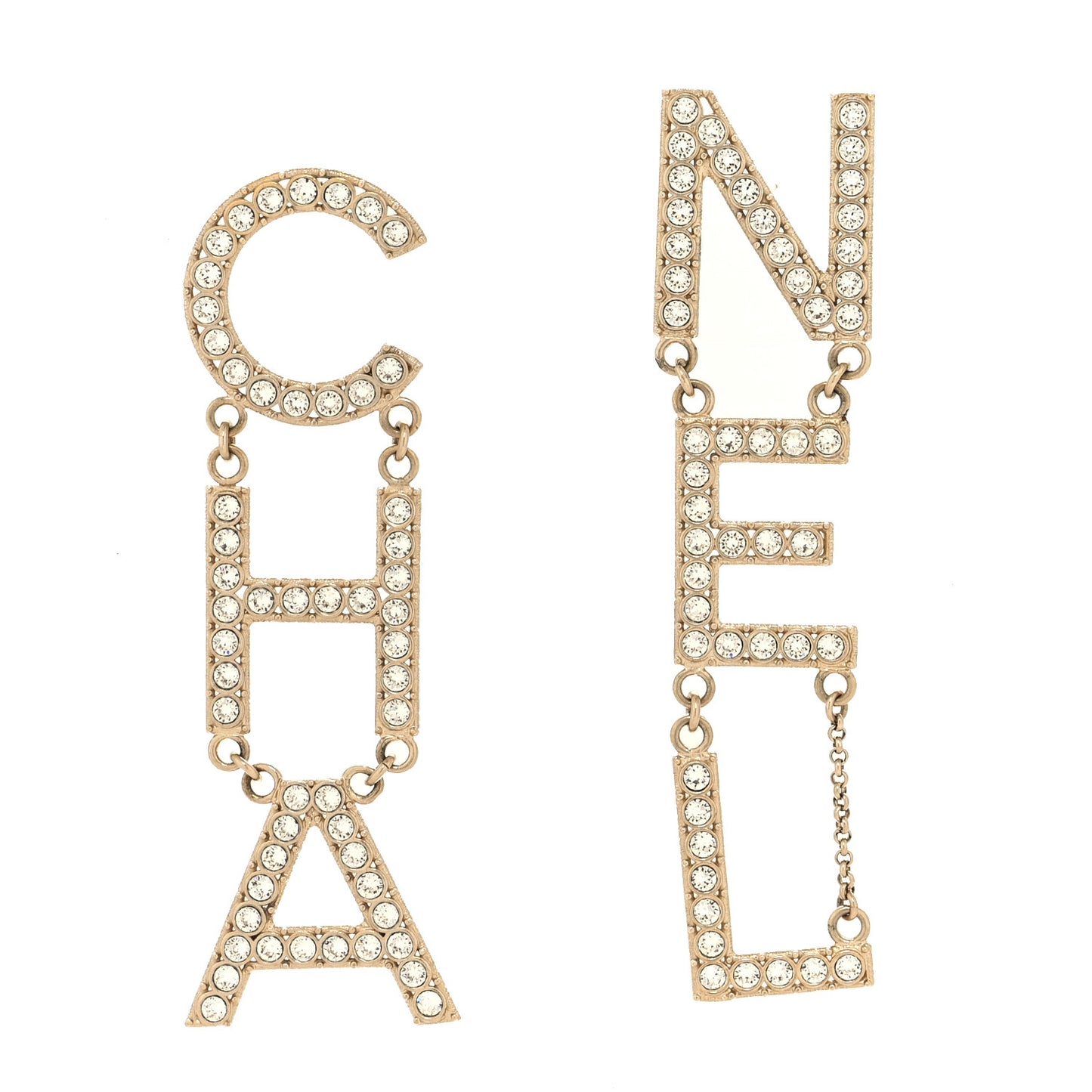 Crystal Cha-Nel Logo Drop Earrings Gold
