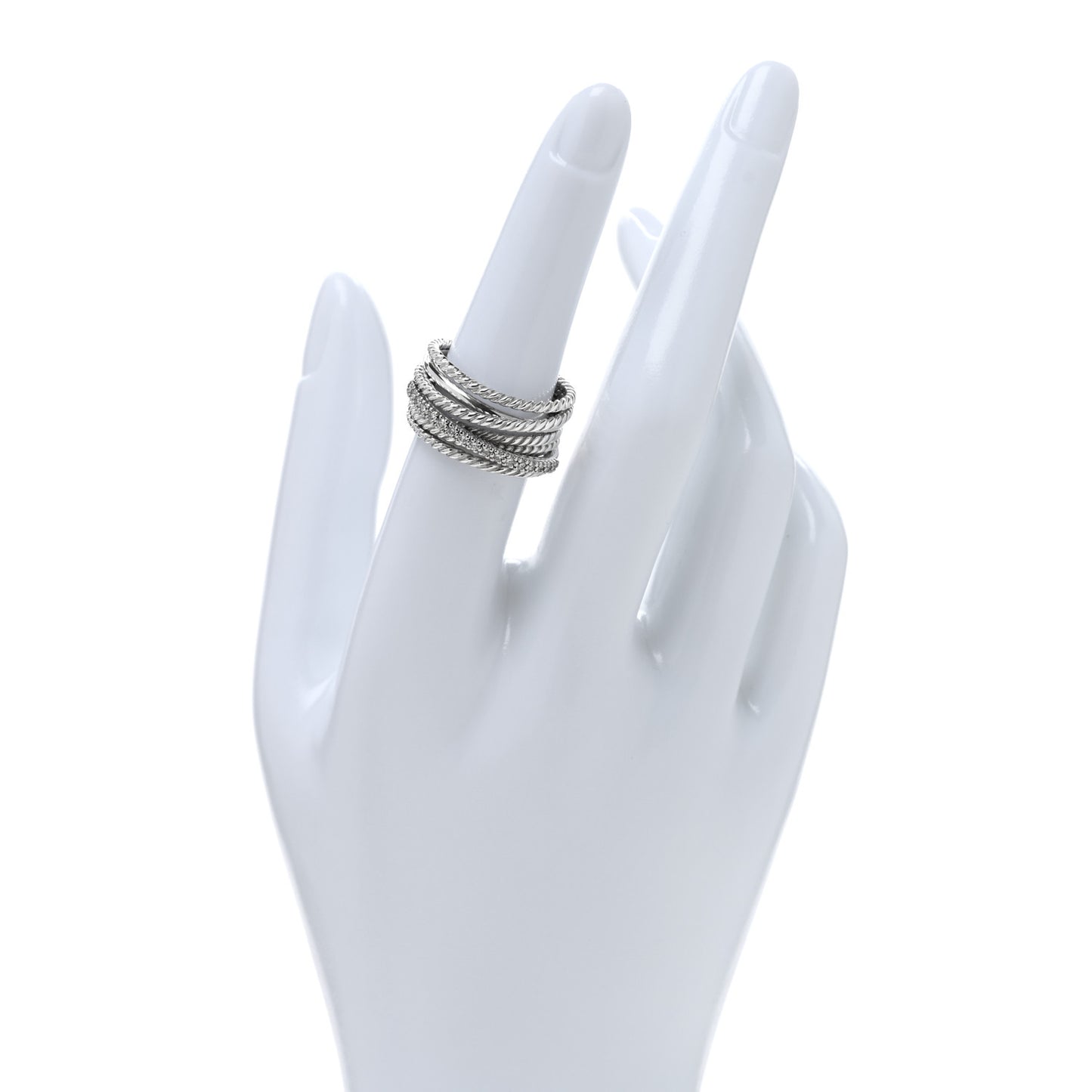 Sterling Silver Diamond 11mm Wide Crossover Cable Ring 52 6