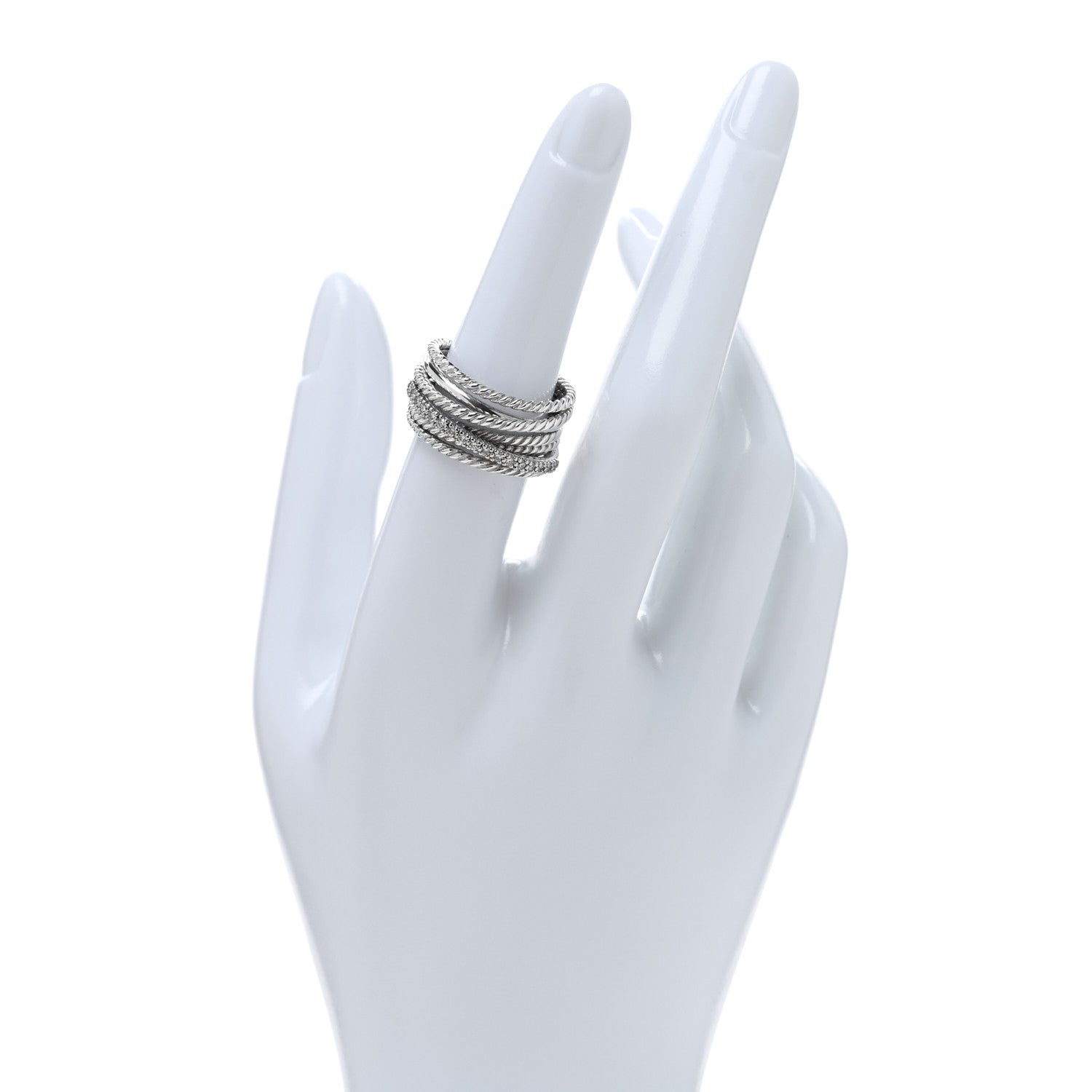 David Yurman Sterling Silver Diamond 11mm Wide Crossover Cable Ring 52 6 2 of 4