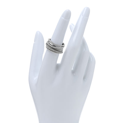 David Yurman Sterling Silver Diamond 11mm Wide Crossover Cable Ring 52 6 2 of 4