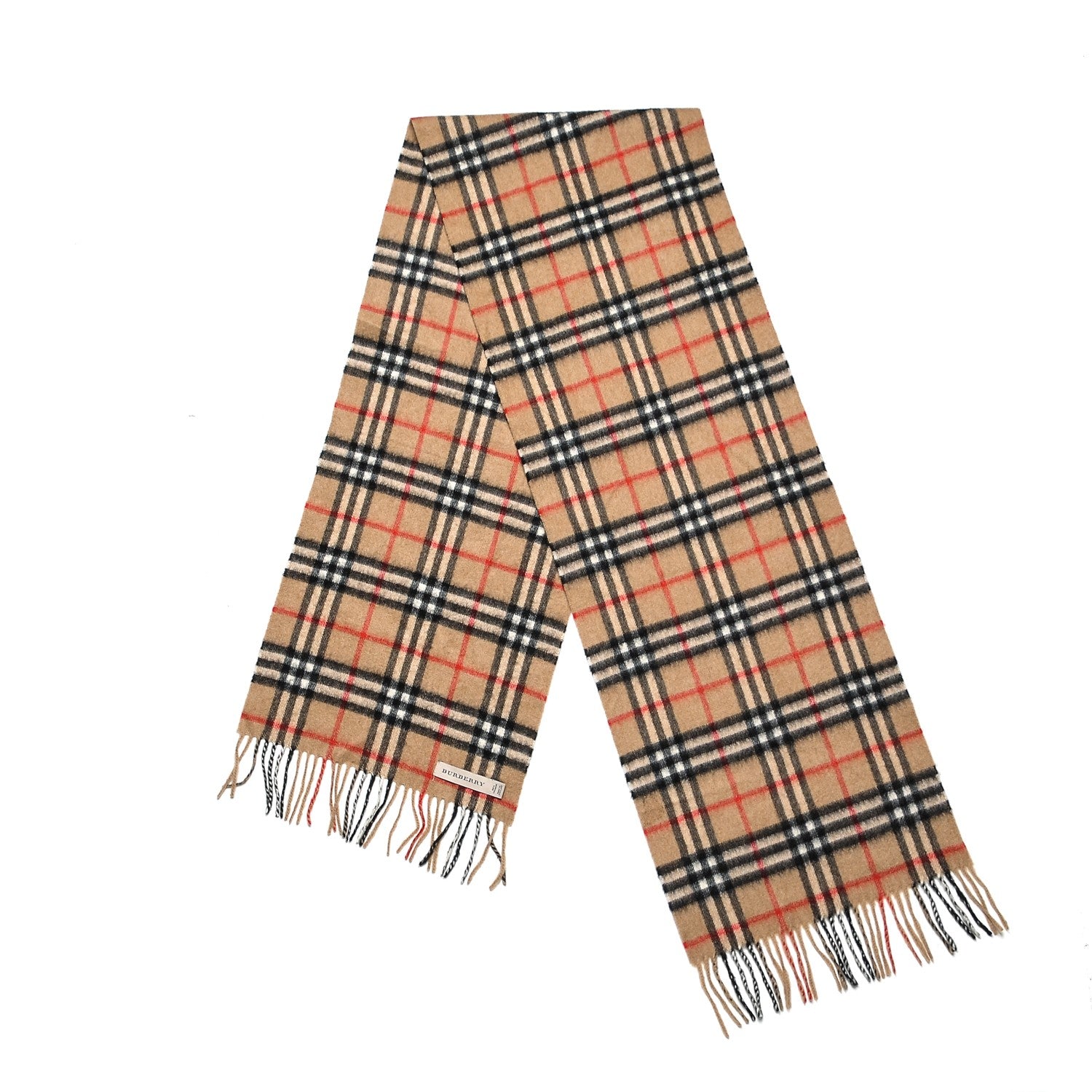 Burberry Cashmere House Check Fringe Scarf Camel 1 of 5