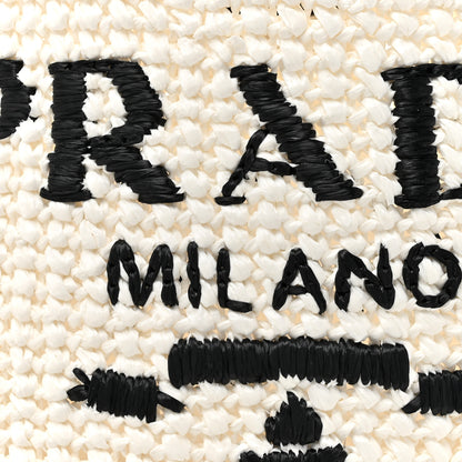Prada Yarn Raffia Effect Crochet Embroidered Large Logo Tote White 7 of 9