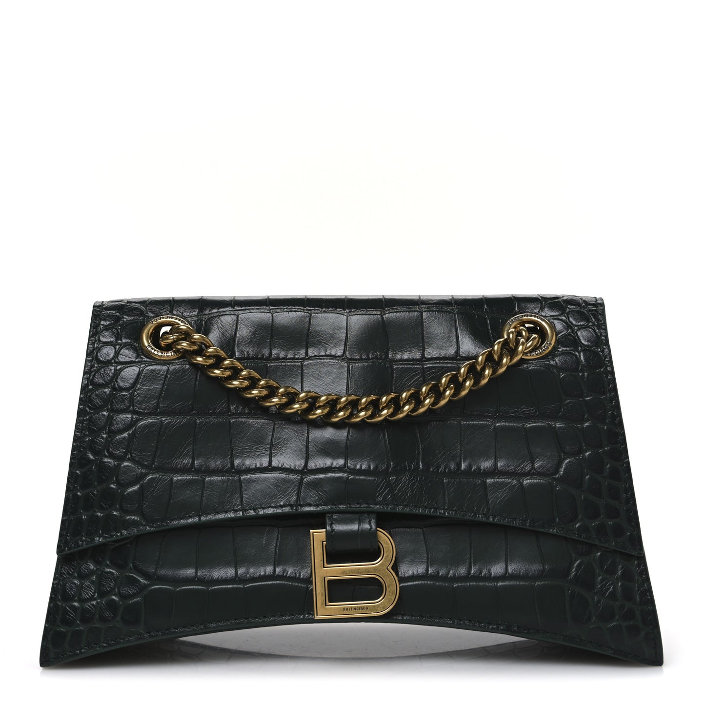 Extra Supple Calfskin Crocodile Embossed Small Crush Chain Bag Dark Green Bottle