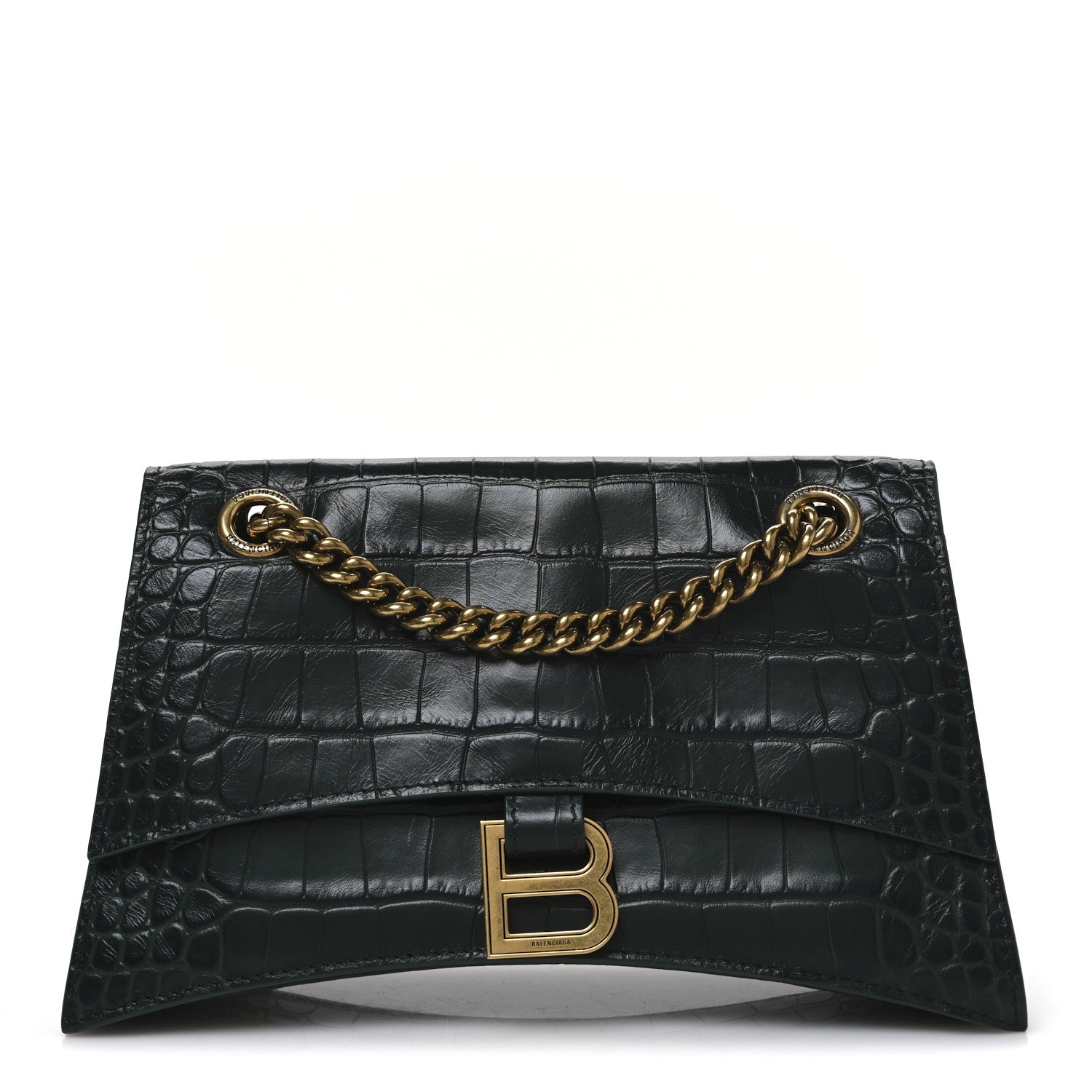 Balenciaga Extra Supple Calfskin Crocodile Embossed Small Crush Chain Bag Dark Green Bottle 1 of 10