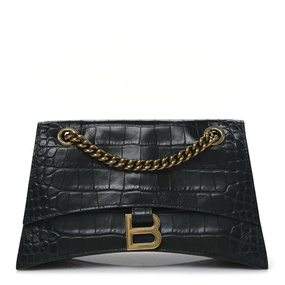 Balenciaga Extra Supple Calfskin Crocodile Embossed Small Crush Chain Bag Dark Green Bottle 1 of 10