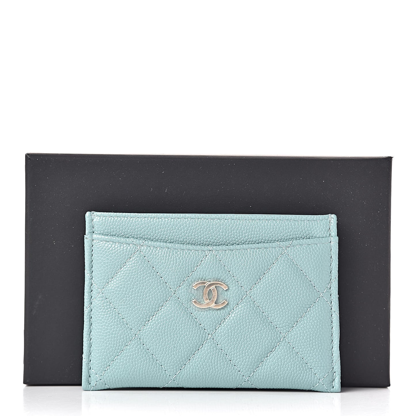 Caviar Quilted Card Holder Light Blue