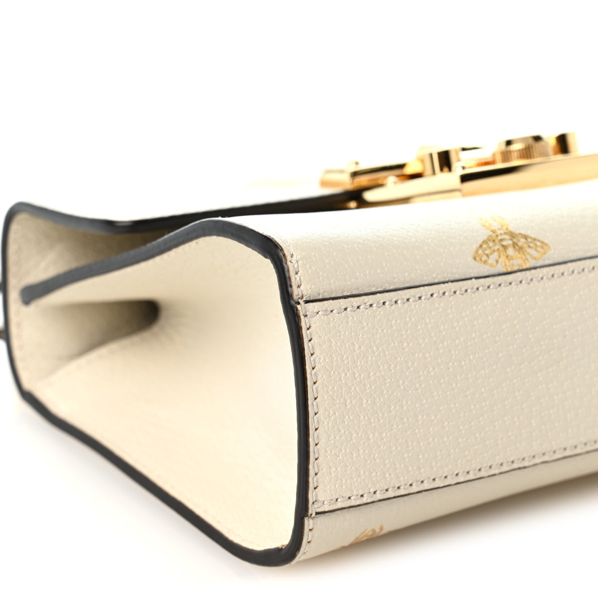 Grained Calfskin Bee Star Small Padlock Shoulder Bag White