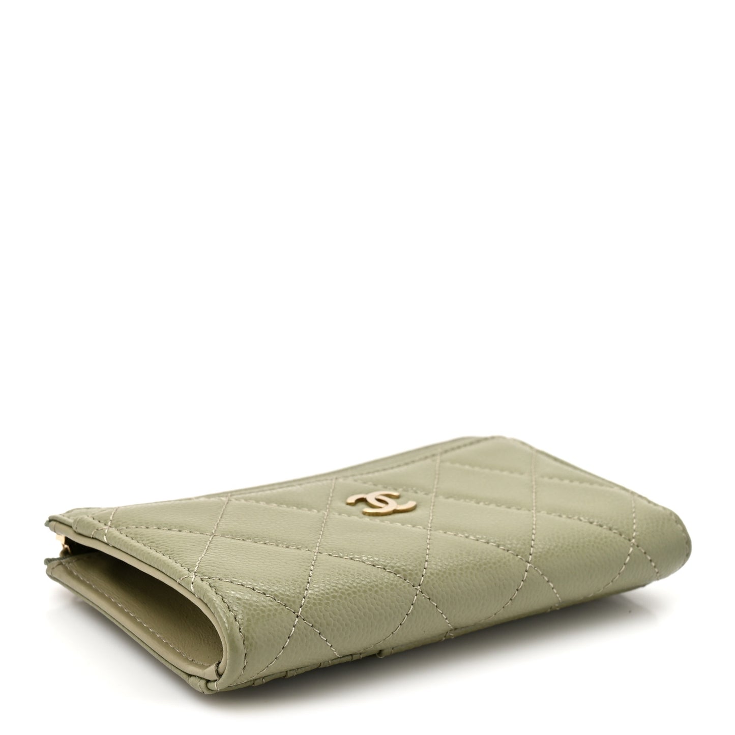 Caviar Quilted CC Zip Around Card Holder Khaki