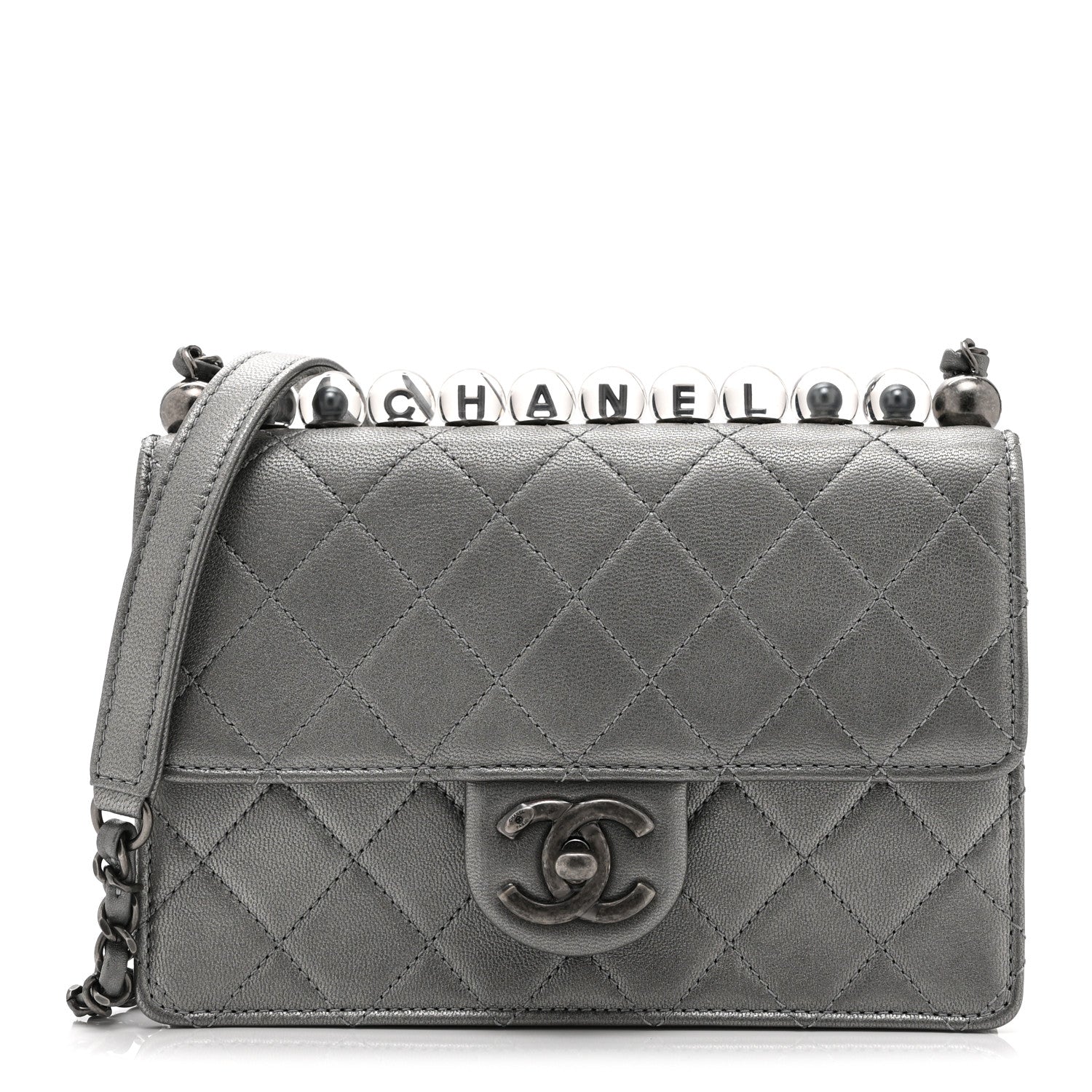 Chanel Metallic Goatskin Quilted Small Chic Pearls Flap Silver 1 of 10