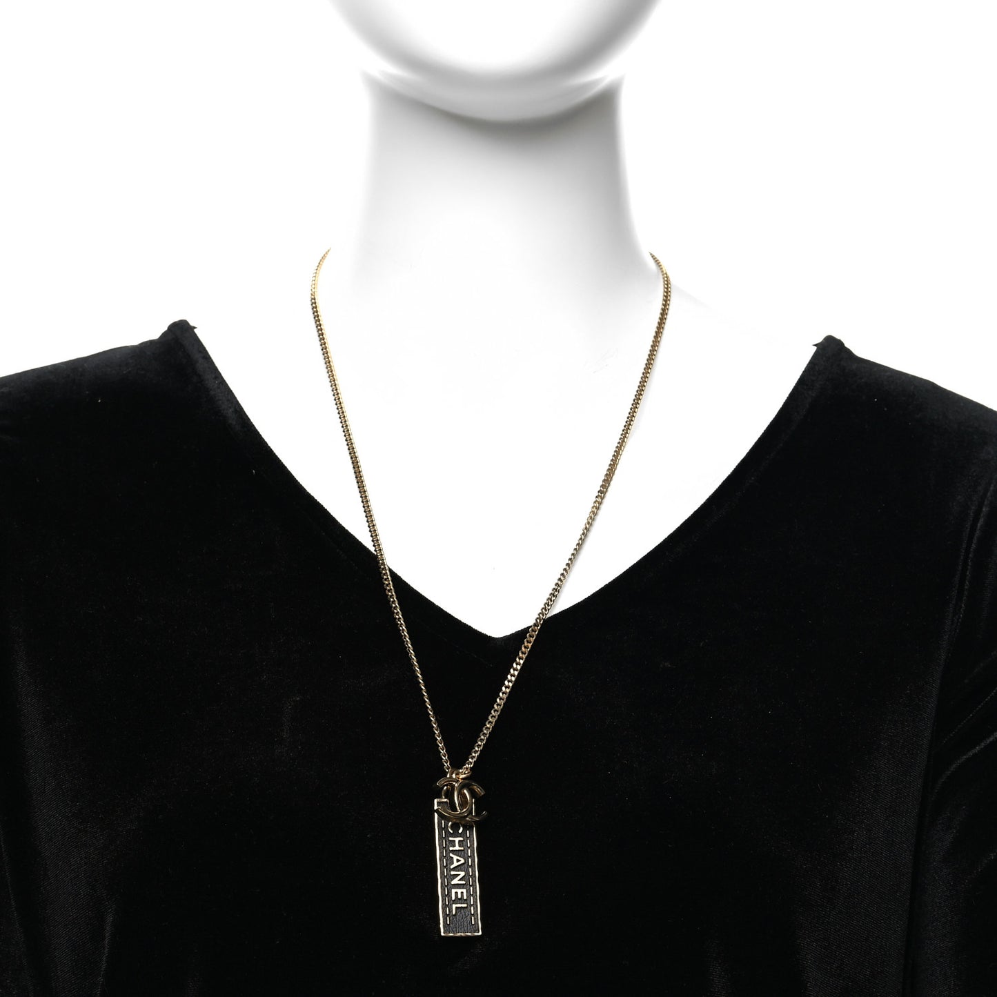 ID Dog Tag Charm Necklace Gold Black