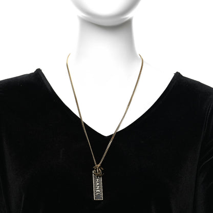 Chanel ID Dog Tag Charm Necklace Gold Black 2 of 5