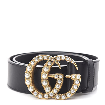 Gucci Moon Calfskin Pearl Double G 40mm Belt 80 32 Black Cream 1 of 6