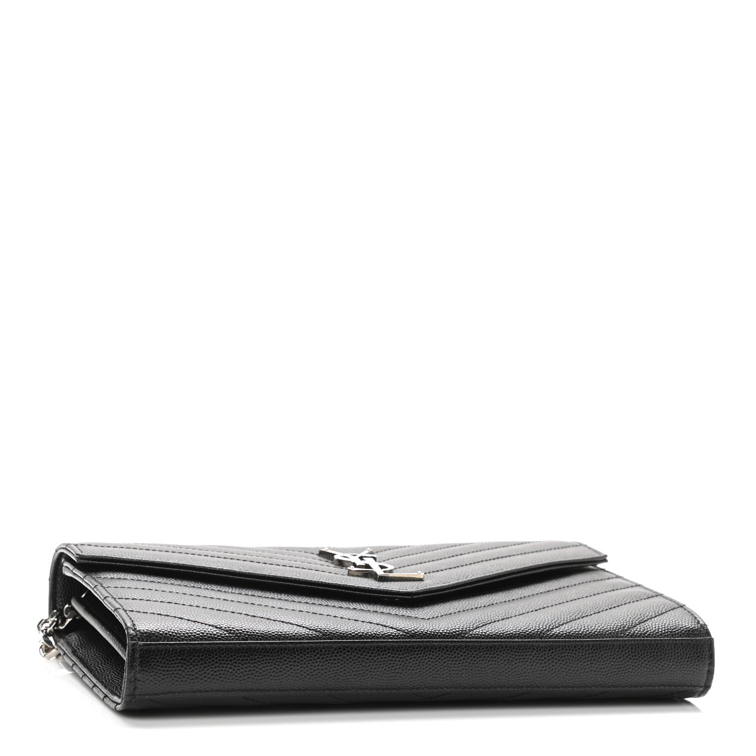 Saint Laurent Grain De Poudre Matelasse Chevron Monogram Chain Wallet Black 4 of 10