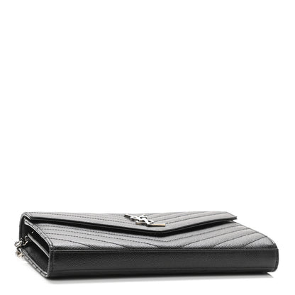 Saint Laurent Grain De Poudre Matelasse Chevron Monogram Chain Wallet Black 4 of 10