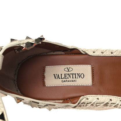 Valentino Garavani Grained Calfskin Rockstud Ankle Strap Espadrille Wedge Sandals 35 Light Ivory 7 of 10