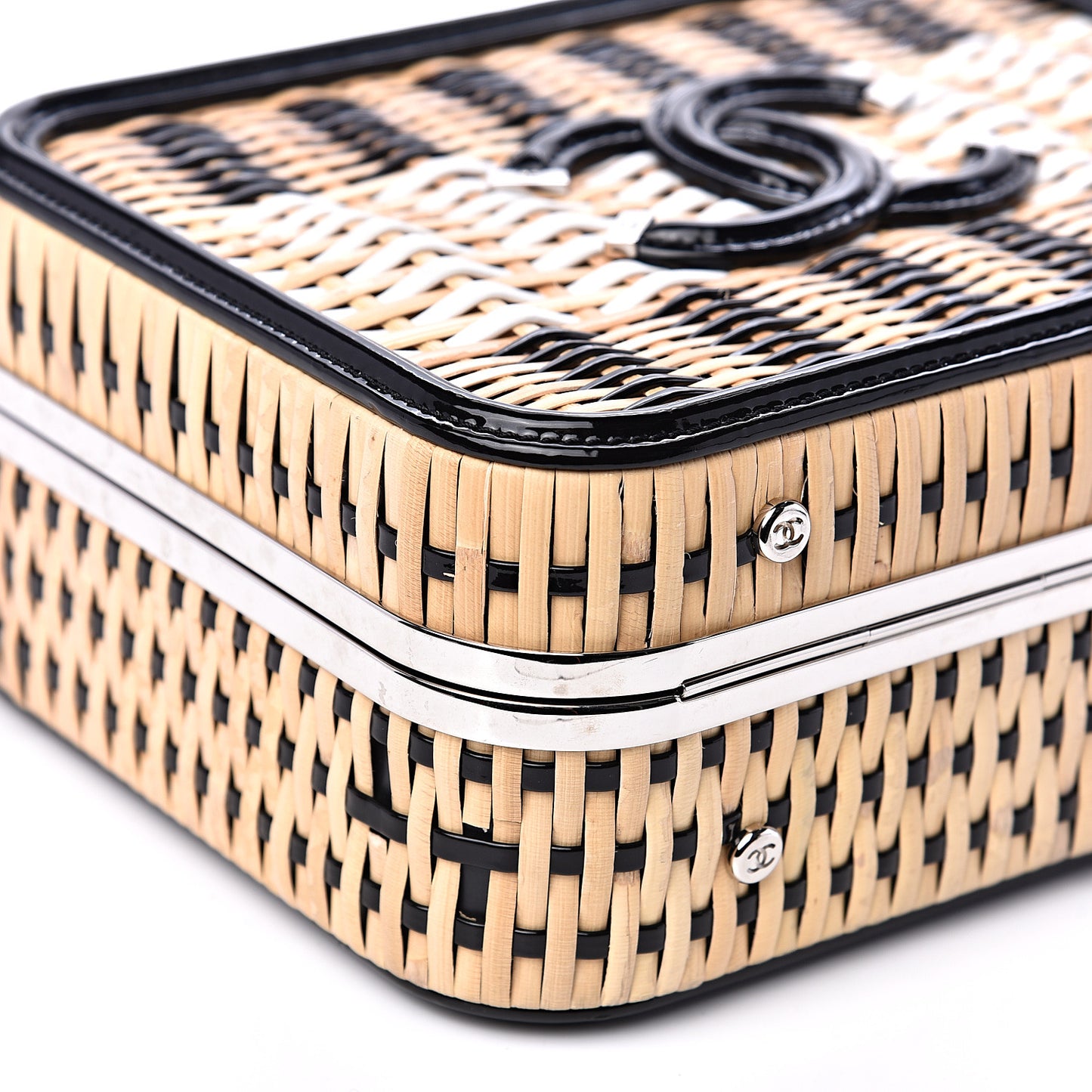 Raffia Patent Medium CC Filigree Vanity Case Black