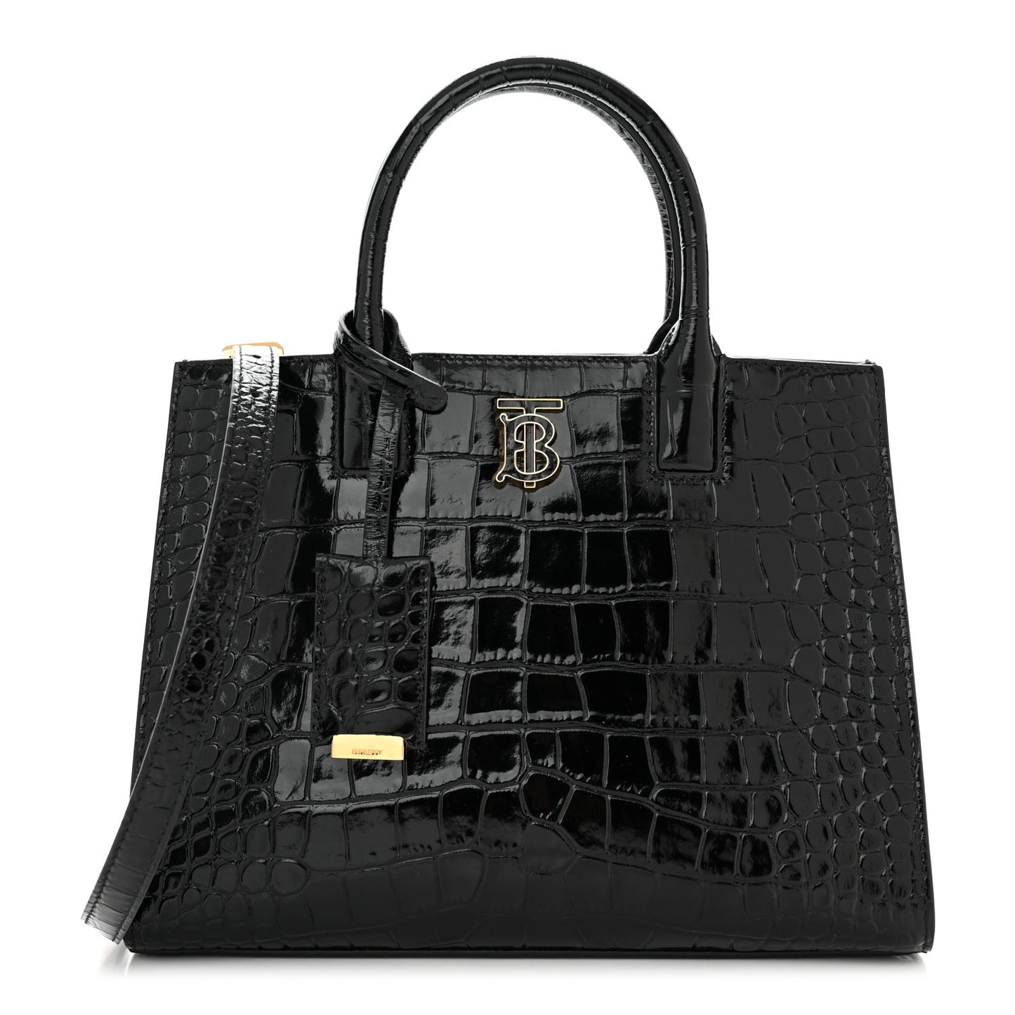 Crocodile Embossed Calfskin Mini Frances Tote Black