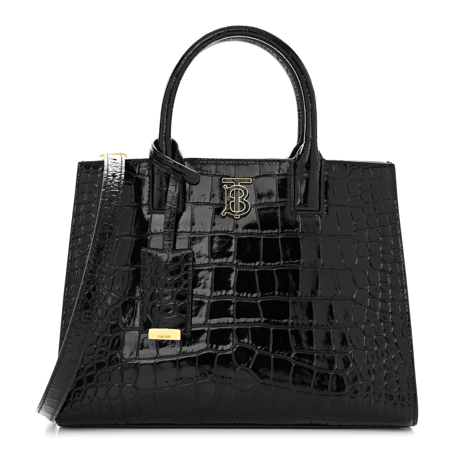 Burberry Crocodile Embossed Calfskin Mini Frances Tote Black 1 of 9