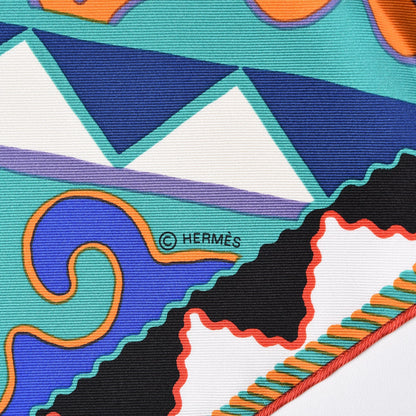 Hermes Silk Appaloosa Des Steppes Scarf 90 White Black Bleu 7 of 8