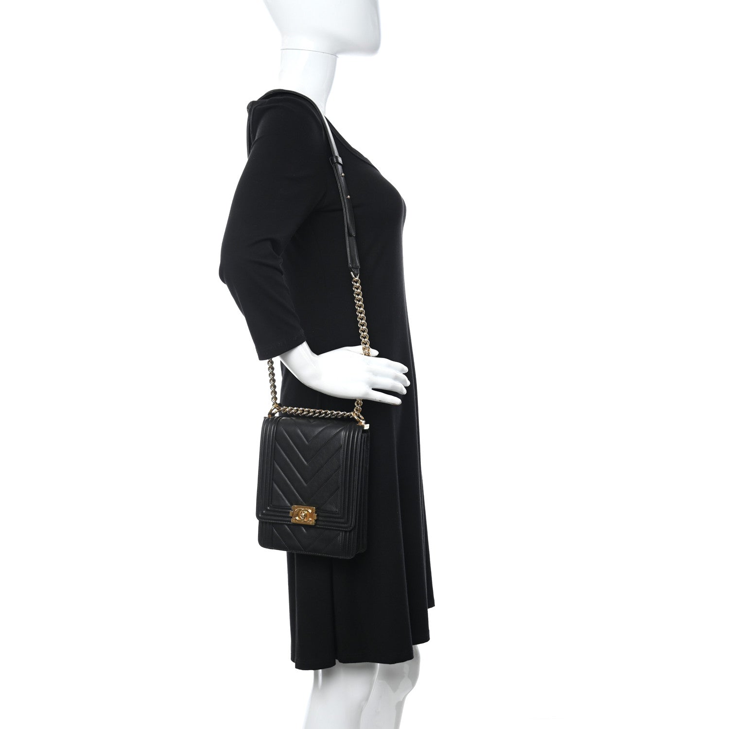 Chanel Calfskin Chrevron Quilted North South Boy Flap Black 2 of 10